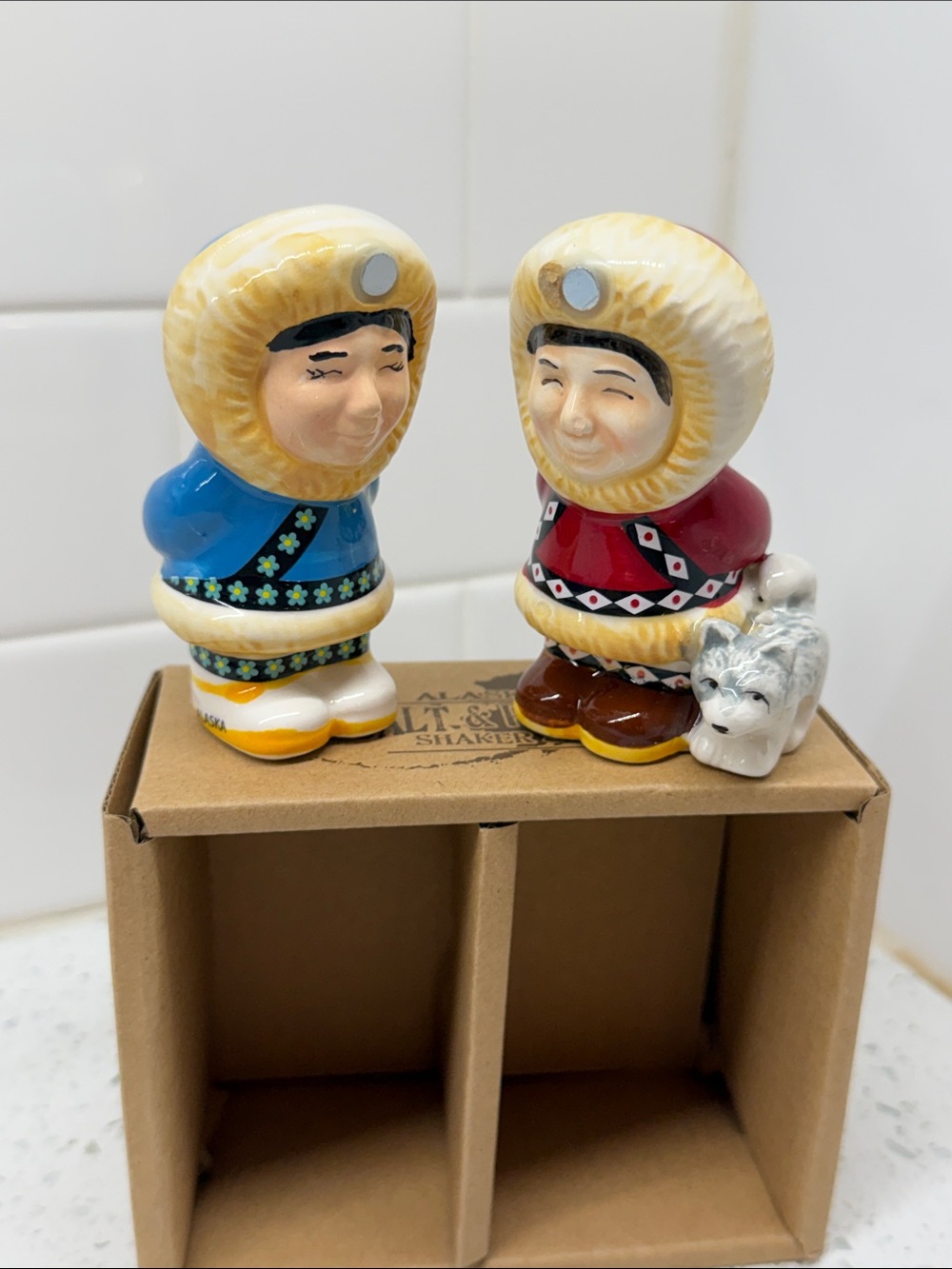 Alaska Eskimo Couple Salt & Pepper Shakers - Blue & Red